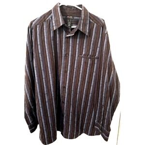 Axcess Claiborne Mens XL Button Up Shirt Brown Blue Stripe Long Sleeve Pocket